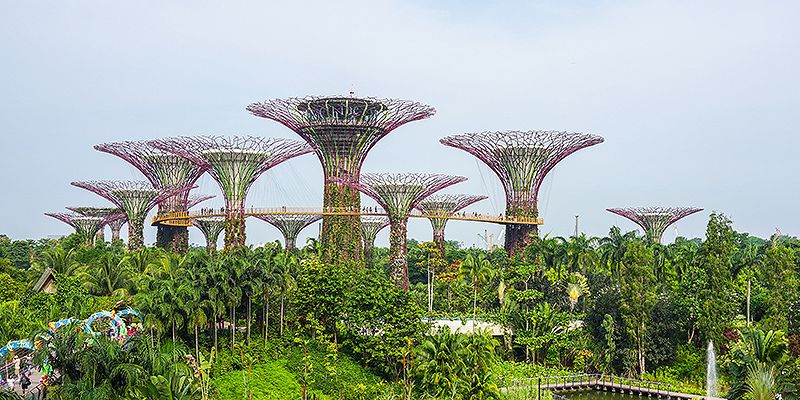 Kebun di tepi teluk yang terkenal di Singapura dengan arsitektur yang mengesankan.